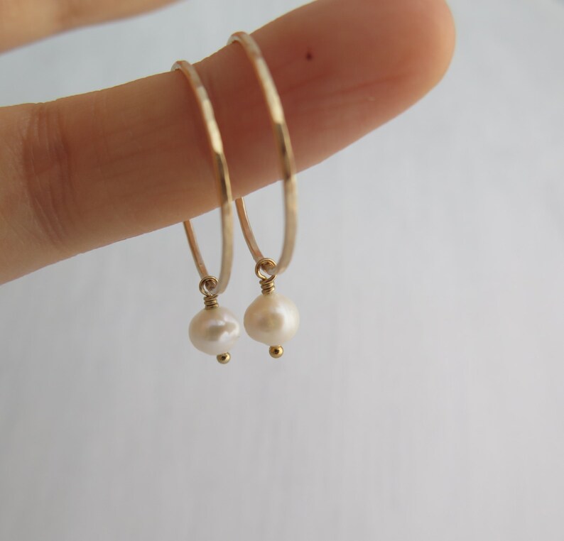 Thin gold hoops Hoop earrings Small thin hoops Pearl Etsy
