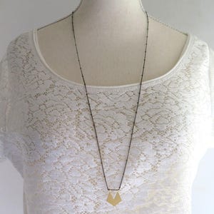 Long chain gold necklace vintage inspired with a pentagon handmade brass charm, gift ideas for women image 10