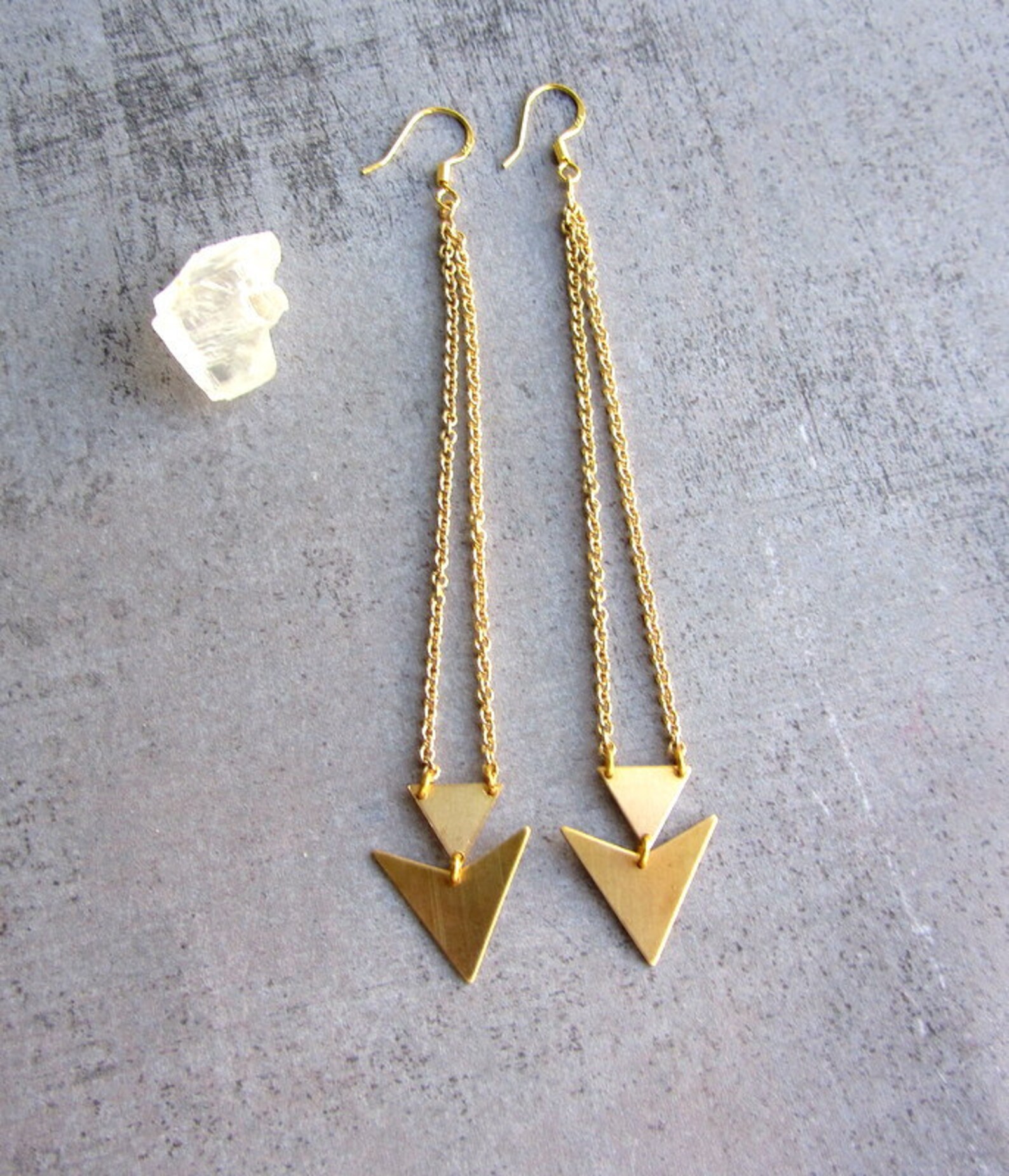 Triangle Dangle Gold Brass Long Earrings Geometric Jewelry Etsy