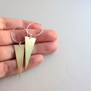 Triangle hoop earrings, silver and gold brass, sterling silver hoops, triangle hoops, triangle earrings, spike earrings, geometric earrings image 4