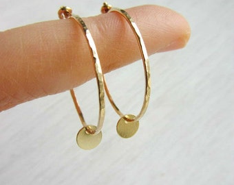 Small gold hoop earrings, 1 inch hoops, 14k gold filled hoops, gold hoops, dangle hoop earrings, simple hoop earrings, gift ideas for wife