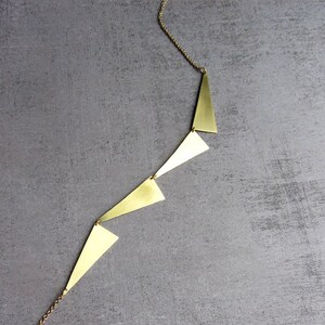 Statement Geometric triangle gold brass long necklace. Gold plated chain. image 4