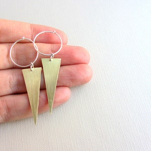 Triangle hoop earrings, silver and gold brass, sterling silver hoops, triangle hoops, triangle earrings, spike earrings, geometric earrings image 2