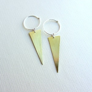 Triangle hoop earrings, silver and gold brass, sterling silver hoops, triangle hoops, triangle earrings, spike earrings, geometric earrings image 3