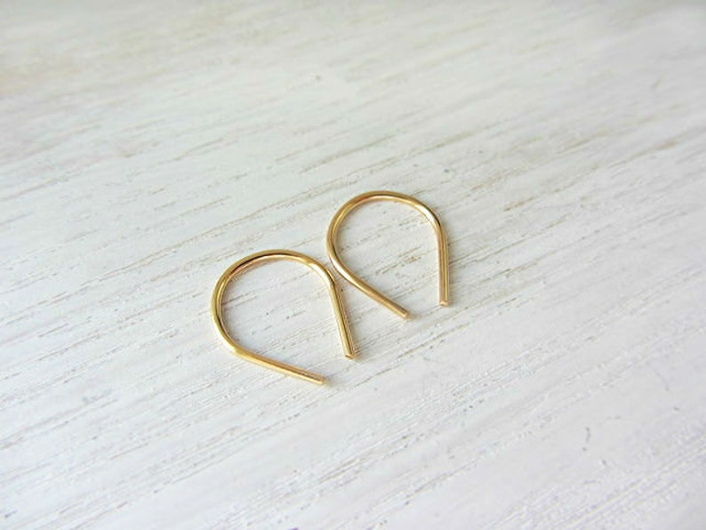 Gold Threader Earrings Tiny Hoop Earrings Simple Hoops 14k Etsy
