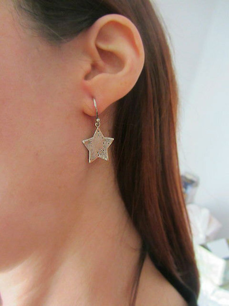 Silver star earrings small dangle earrings sterling silver Etsy