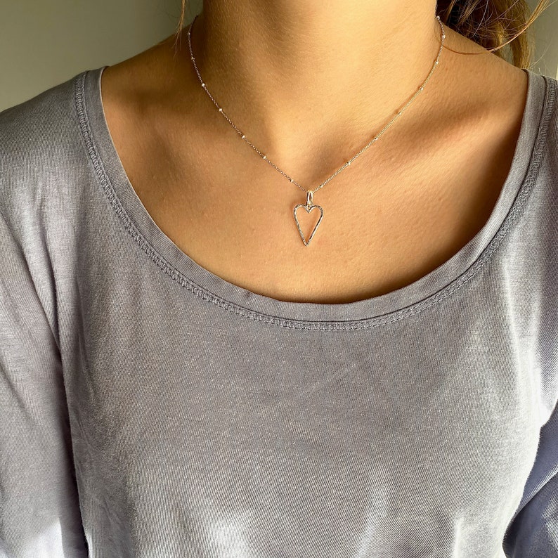 Floating heart necklace, Open heart necklace Sterling silver, Valentines gift, Aniversary gift, Gift for daughter, Best friend gift image 4