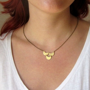 Gold brass crescent half moon necklace, constellation astrology long pendant image 1