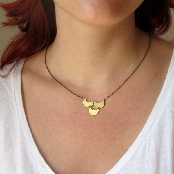 Gold brass crescent half moon necklace, constellation astrology long pendant