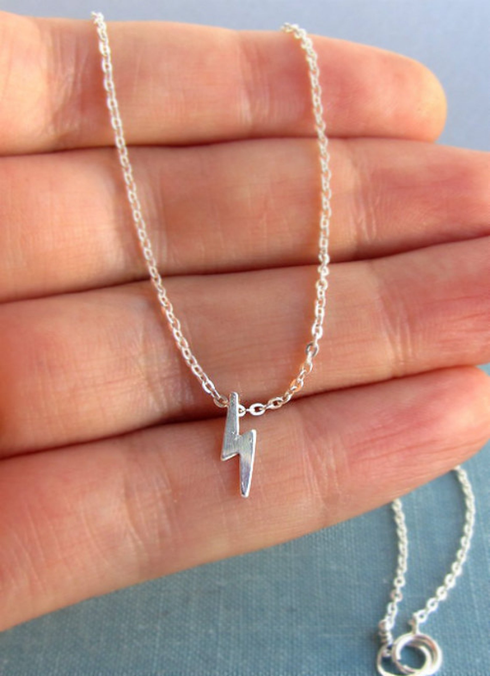 Lightning bolt necklace sterling silver Tiny lightning bolt Etsy