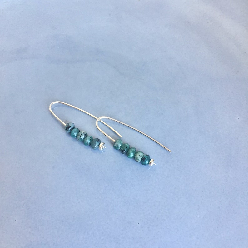 Beaded quartz threader arc earrings, Sterling silver earrings with green quartz gemstones, Open hoop earrings, Wishbone earring gift for her image 6