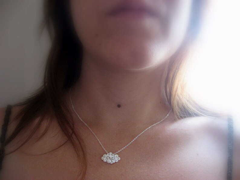 Sterling silver cloud necklace Christmas gifts Silver rain necklace Secret santa Silver cloud pendant