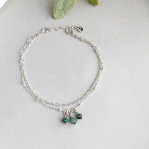 Dainty emerald bracelet or Anklet, 925 sterling silver, Gift for women, Double chain bracelet adjustable, Emerald birthstone, Birthday gift image 4