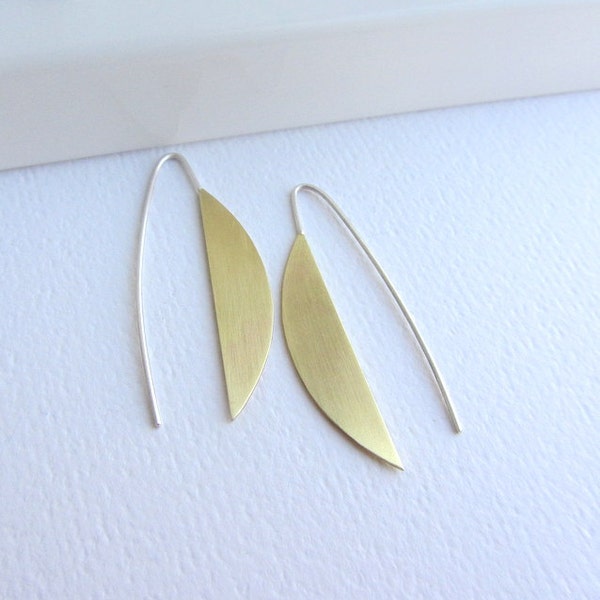 Half moon gold long earrings, Half circle earrings, Moon earrings, Brass earrings, Open hoop earrings, Geometric earrings, Gift for her