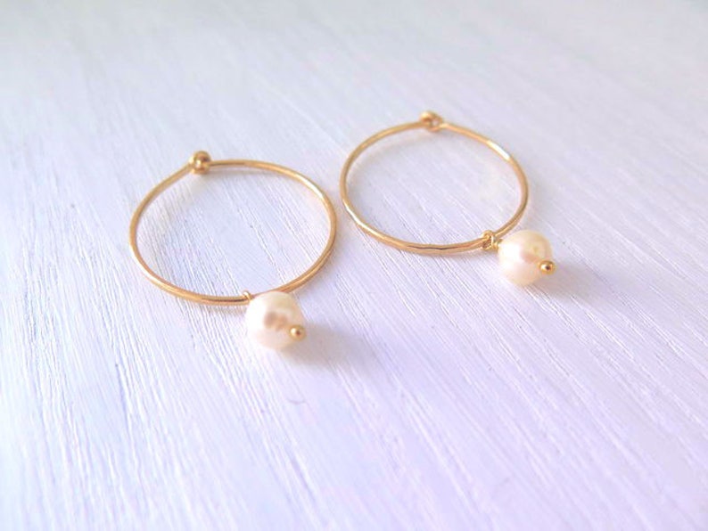 Thin gold hoops Hoop earrings Small thin hoops Pearl Etsy