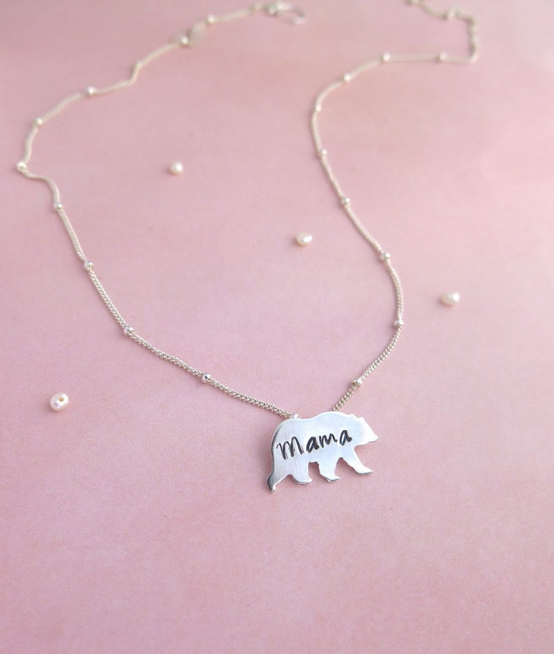 Mama bear sterling silver necklace, mothers day gift, gifts for mom, wife gift, baby shower gift, mom necklace, bear necklace, new mom gift image 1