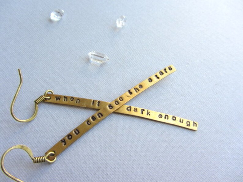 Gold Brass Bar Long Earrings Hand Stamped Personalized Custom Etsy