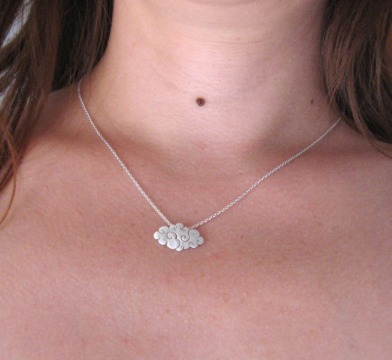 Sterling silver cloud necklace Christmas gifts Silver rain necklace Secret santa Silver cloud pendant