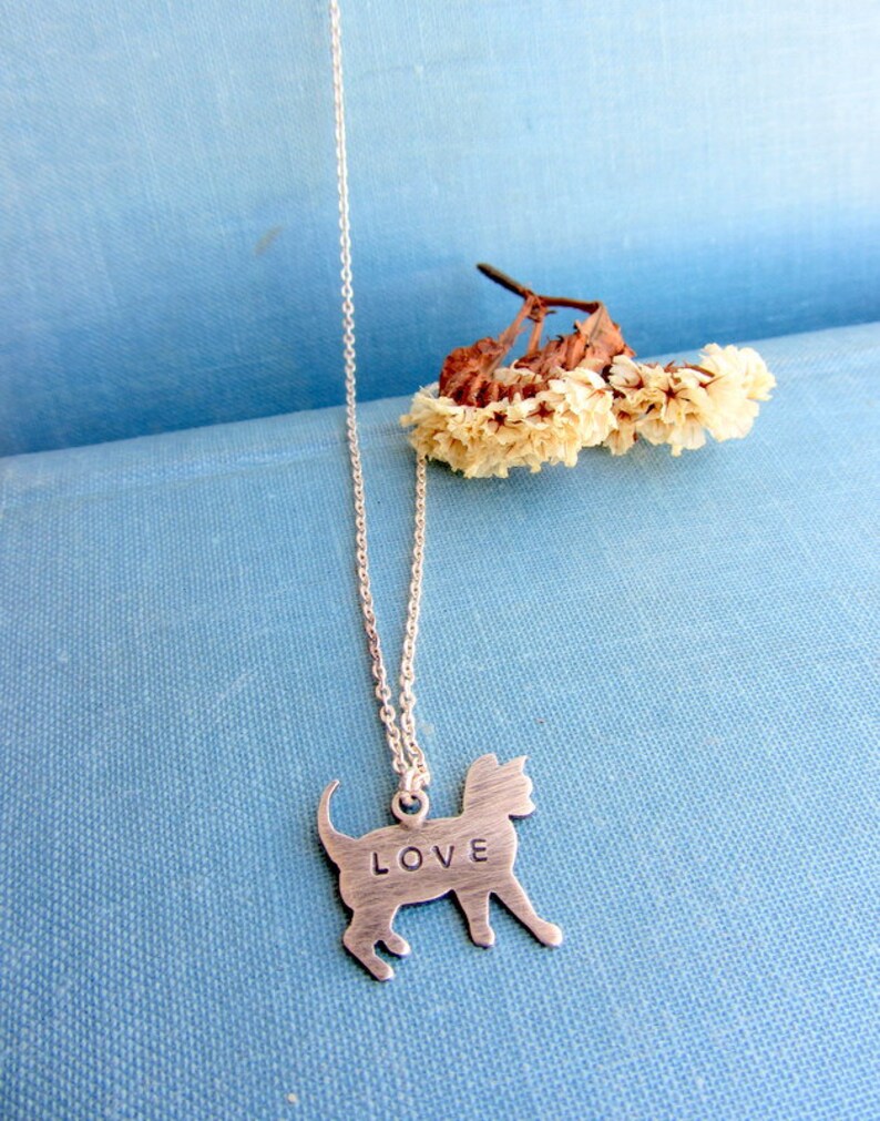 Sterling Silver Cat Necklace Pet Name Necklace Personalized Etsy