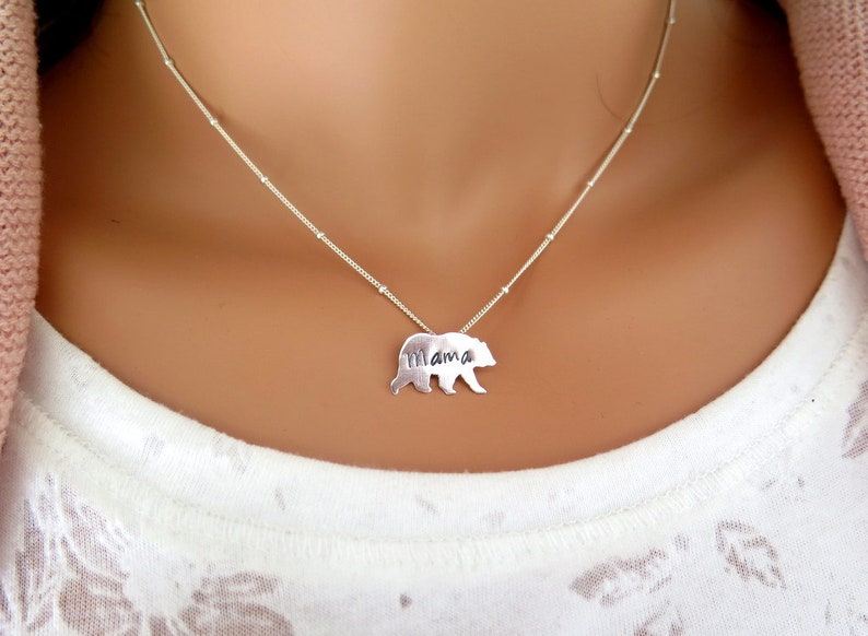 Mama bear sterling silver necklace, mothers day gift, gifts for mom, wife gift, baby shower gift, mom necklace, bear necklace, new mom gift image 4