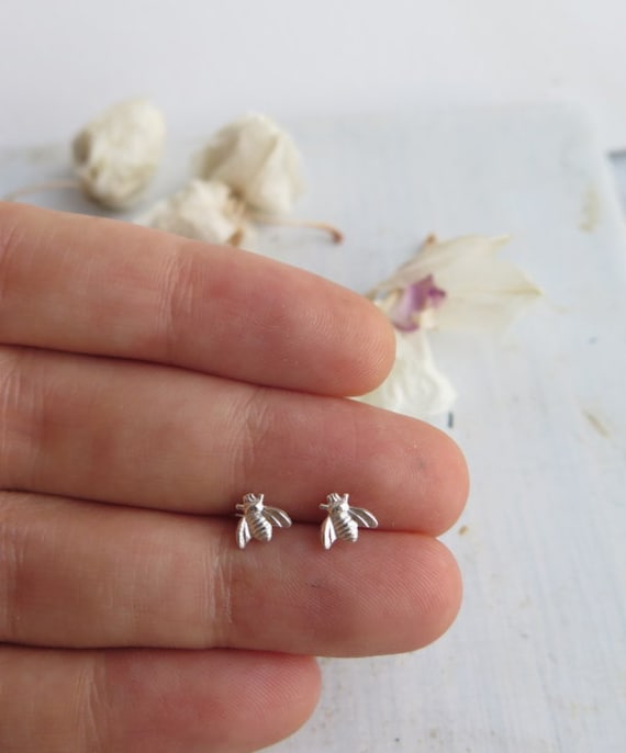 Tiny Silver Bee Stud Earrings