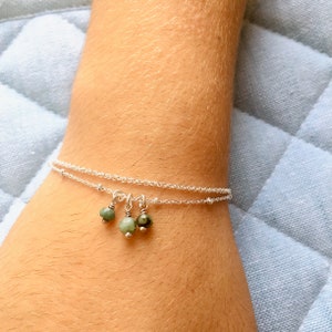 Dainty emerald bracelet or Anklet, 925 sterling silver, Gift for women, Double chain bracelet adjustable, Emerald birthstone, Birthday gift image 5