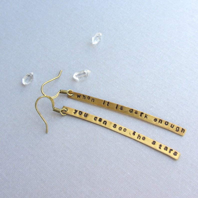 Gold Brass Bar Long Earrings Hand Stamped Personalized Custom Etsy