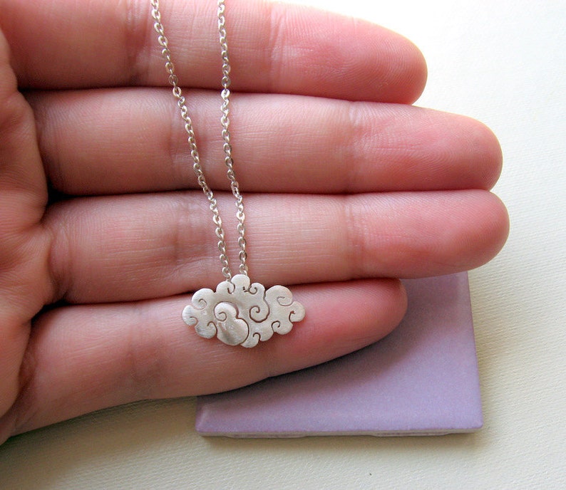 Sterling silver cloud necklace Christmas gifts Silver rain necklace Secret santa Silver cloud pendant