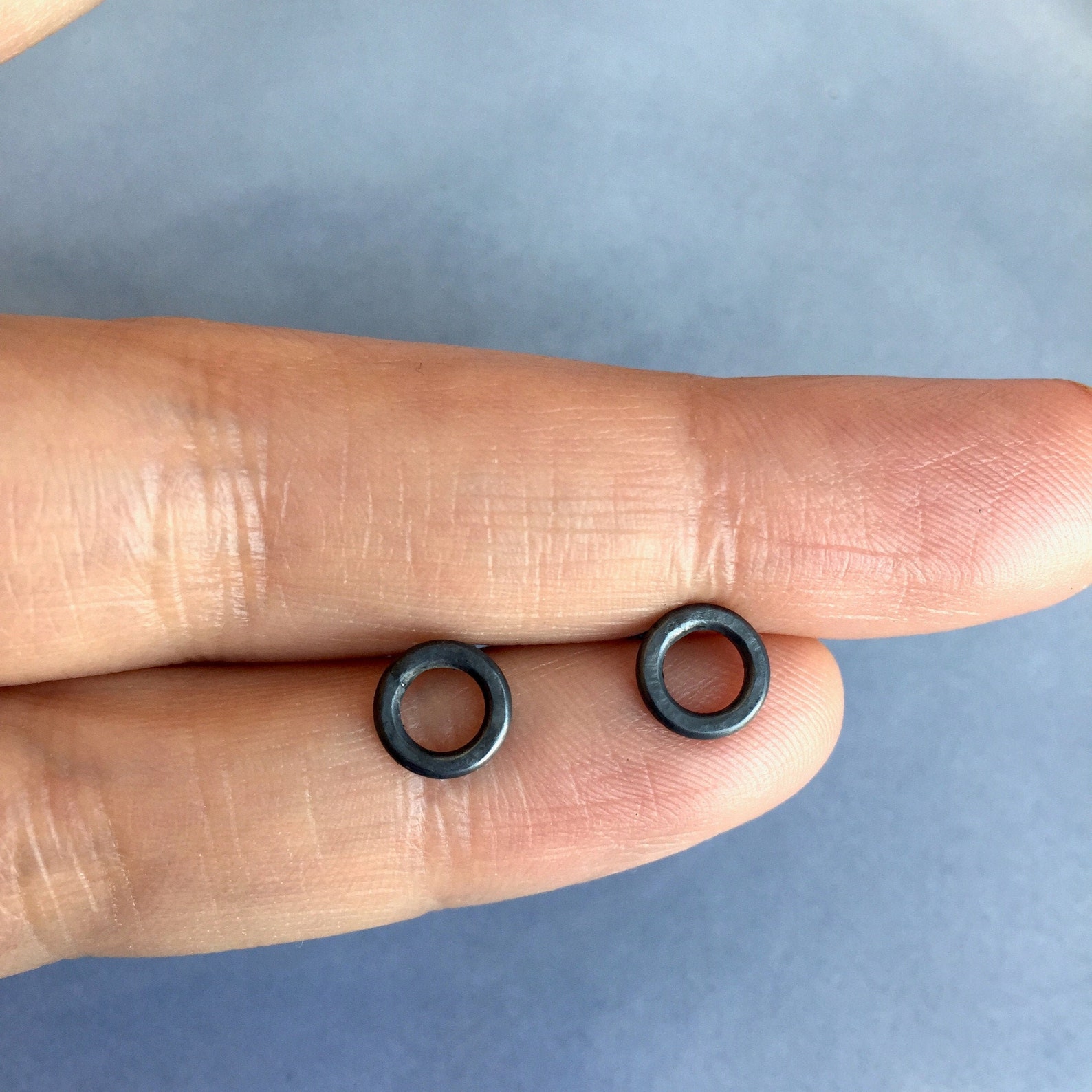 Circle Mens Stud Earrings, Black Sterling Silver, Male Earrings, Unisex