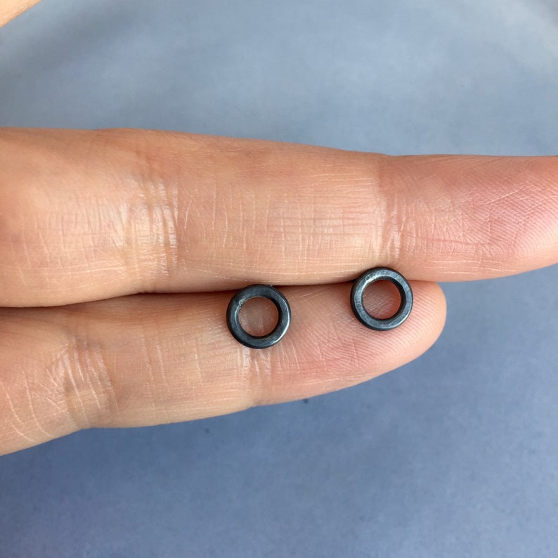 Circle Mens stud earrings, Black sterling silver, Male earrings, Unisex, Emo, Mens earrings, Gift for men, Gift for him image 2