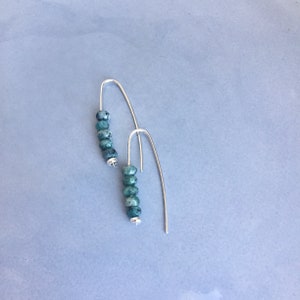 Beaded quartz threader arc earrings, Sterling silver earrings with green quartz gemstones, Open hoop earrings, Wishbone earring gift for her image 4