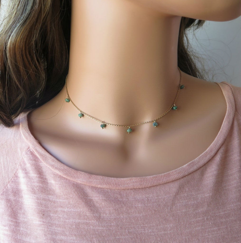 Emerald Choker Necklace Gold Gemstone 