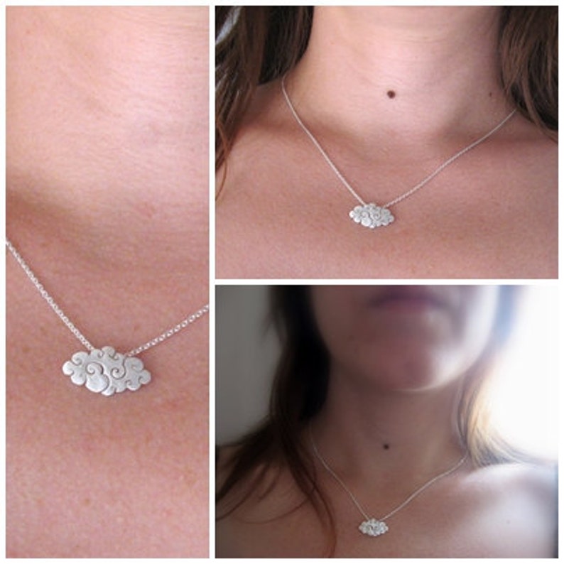 Sterling silver cloud necklace Christmas gifts Silver rain necklace Secret santa Silver cloud pendant