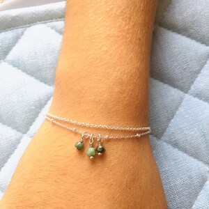 Dainty emerald bracelet or Anklet, 925 sterling silver, Gift for women, Double chain bracelet adjustable, Emerald birthstone, Birthday gift image 3