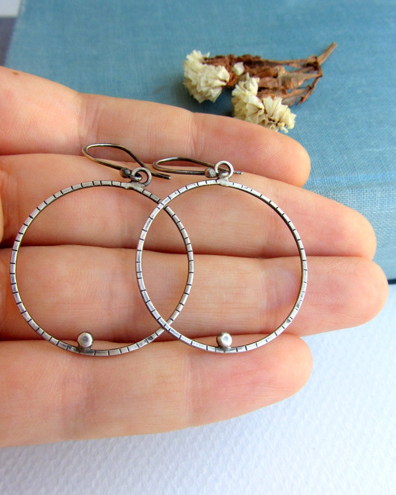Silver hoop earrings, simple minimalist jewelry. image 5