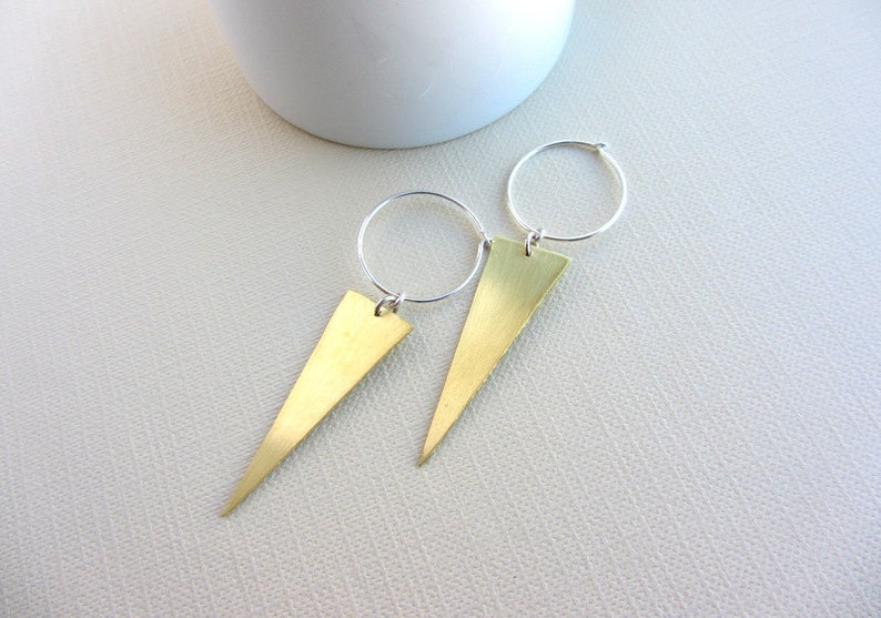 Triangle hoop earrings, silver and gold brass, sterling silver hoops, triangle hoops, triangle earrings, spike earrings, geometric earrings image 5