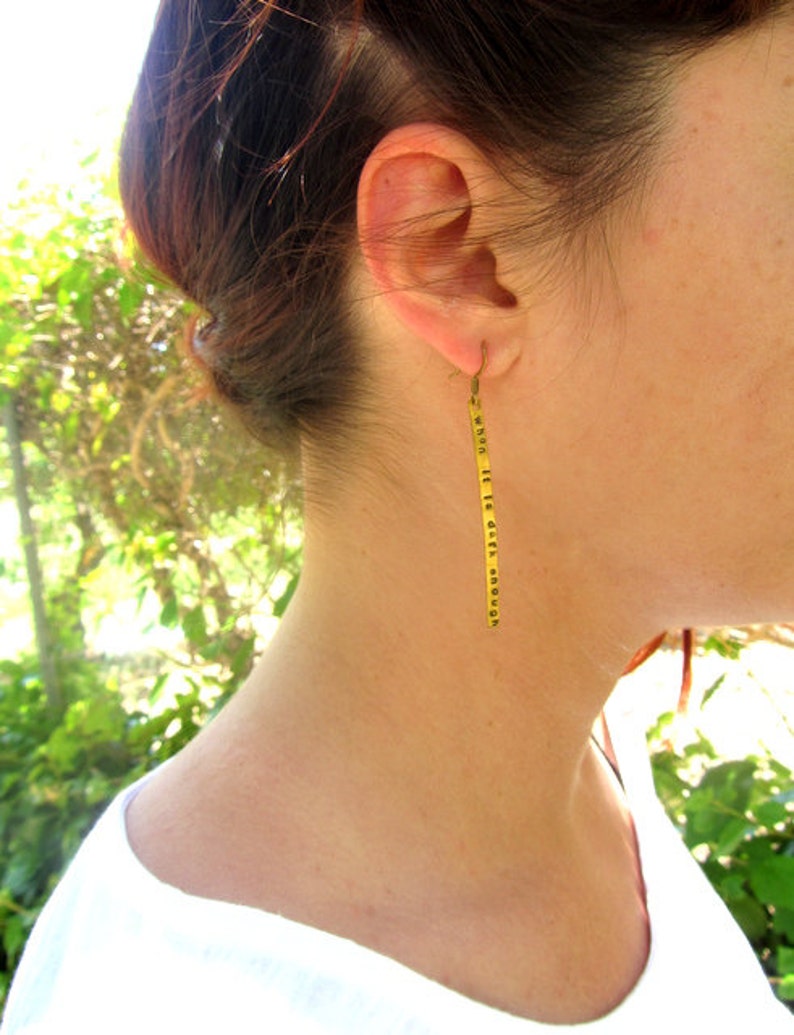 Gold Brass Bar Long Earrings Hand Stamped Personalized Custom Etsy
