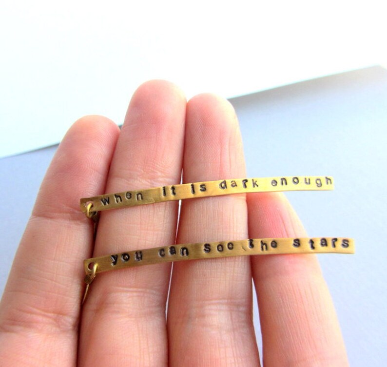 Gold Brass Bar Long Earrings Hand Stamped Personalized Custom Etsy