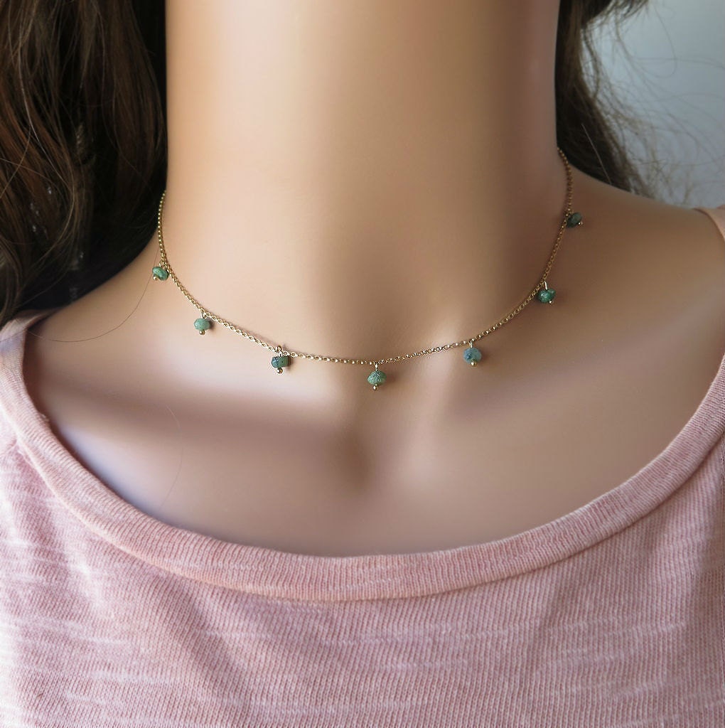 Emerald Choker Necklace Gold Gemstone Choker Genuine Raw Etsy