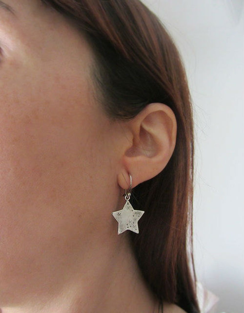 Star dangle earrings, Star earrings, Sterling silver, Star drop earrings, Valentines gift, Gift for girls, Star earrings dangle image 4