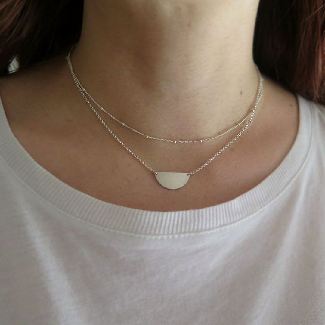 Silver Double Strand Necklace Layered Necklace in Sterling Silver Half ...