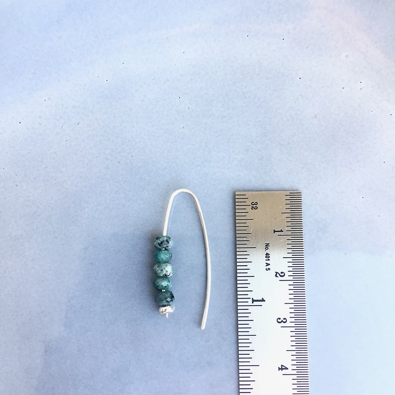 Beaded quartz threader arc earrings, Sterling silver earrings with green quartz gemstones, Open hoop earrings, Wishbone earring gift for her image 8
