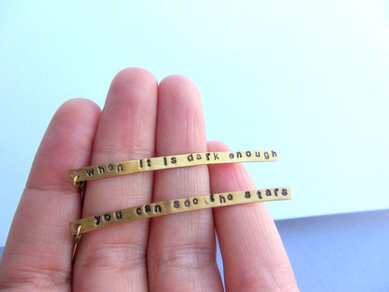 Gold Brass Bar Long Earrings Hand Stamped Personalized Custom Etsy