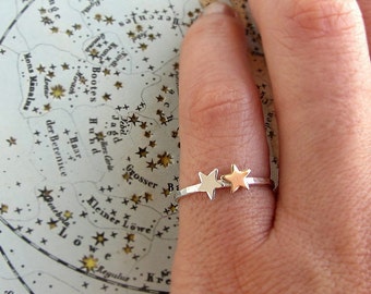 Gold and silver stackable star ring in sterling silver - tiny star ring- constellation mixed metal jewelry, Valentines gifts for her