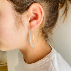 Statement Silver moon earrings, Crescent moon long dangle earrings, Sterling silver earrings modern geometric, Gift for women image 3