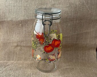 Vintage Pantry Glass Canister with Vegetable Pattern | Arcoroc Spice of Life 2L Glass Canister