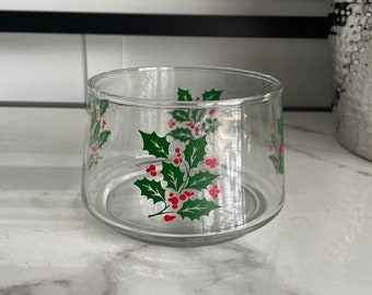 Christmas Holly Berry and Leaves Snack Bowl | Vintage Indiana Glass Holiday Candy or Nut Dish