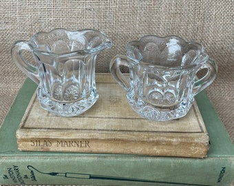 Heisey Colonial Clear Hotel Cream and Sugar Set | Vintage Clear Glass Cream and Open Sugar Containers