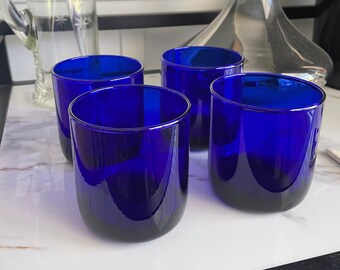 Set of 4 Cobalt Blue Juice Glasses | Vintage Libbey Glasses