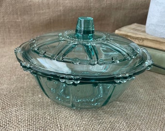 Vintage Aqua Glass Candy Dish with Lid | KIG Indonesia Oyster Pearl Pattern Candy Dish